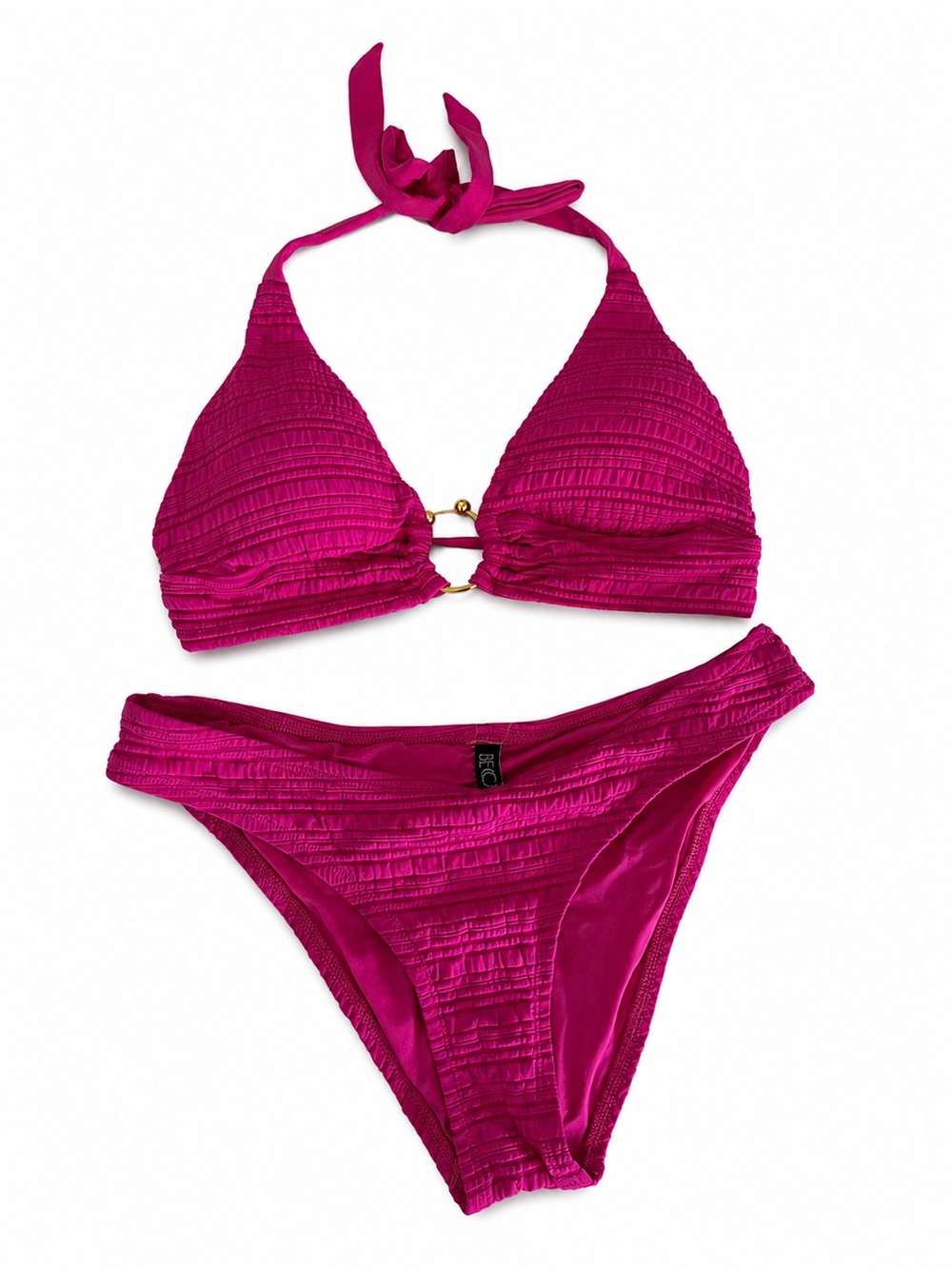 BECCA Fuchsia Pink Textured Triangle Bikini